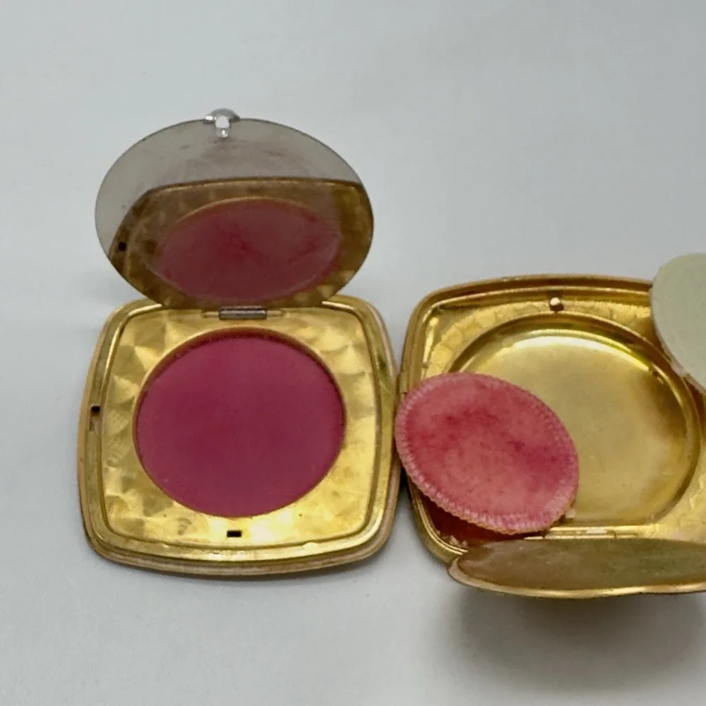 Vintage Gold Tone Powder Double Compact Mirror Mid Century Vanity
